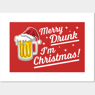 Merry Drunk I'm Christmas Funny Beer Drinker Santa Hat Posters and Art